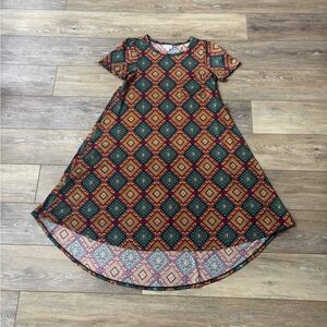 Lularoe Carly T Shirt Dress Sz XS Hi Low  Southwestern Western Loungewear Aztec